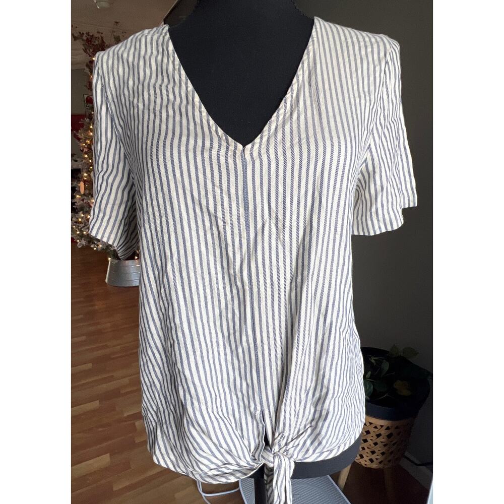 MADEWELL Blue and White Striped Short sleeve blouse top small boho